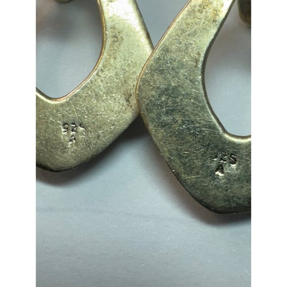 Vintage Estate 925 Sterling Silver Modernist Dangle Earrings Black Onyx Studs - Picture 5 of 8